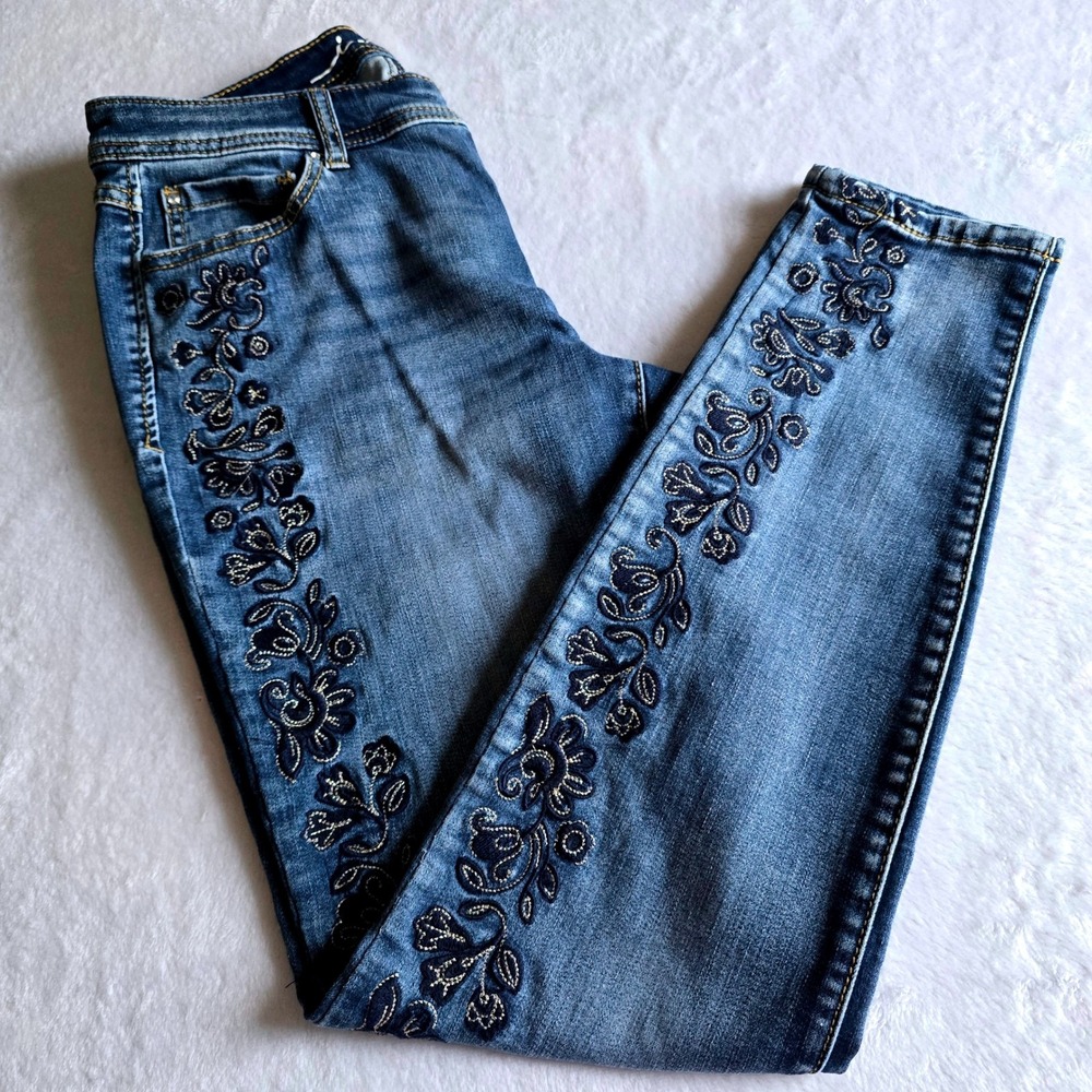 INC International Concepts Curvy Fit Skinny Leg Floral Embroidered Jeans 10 - Picture 14 of 14